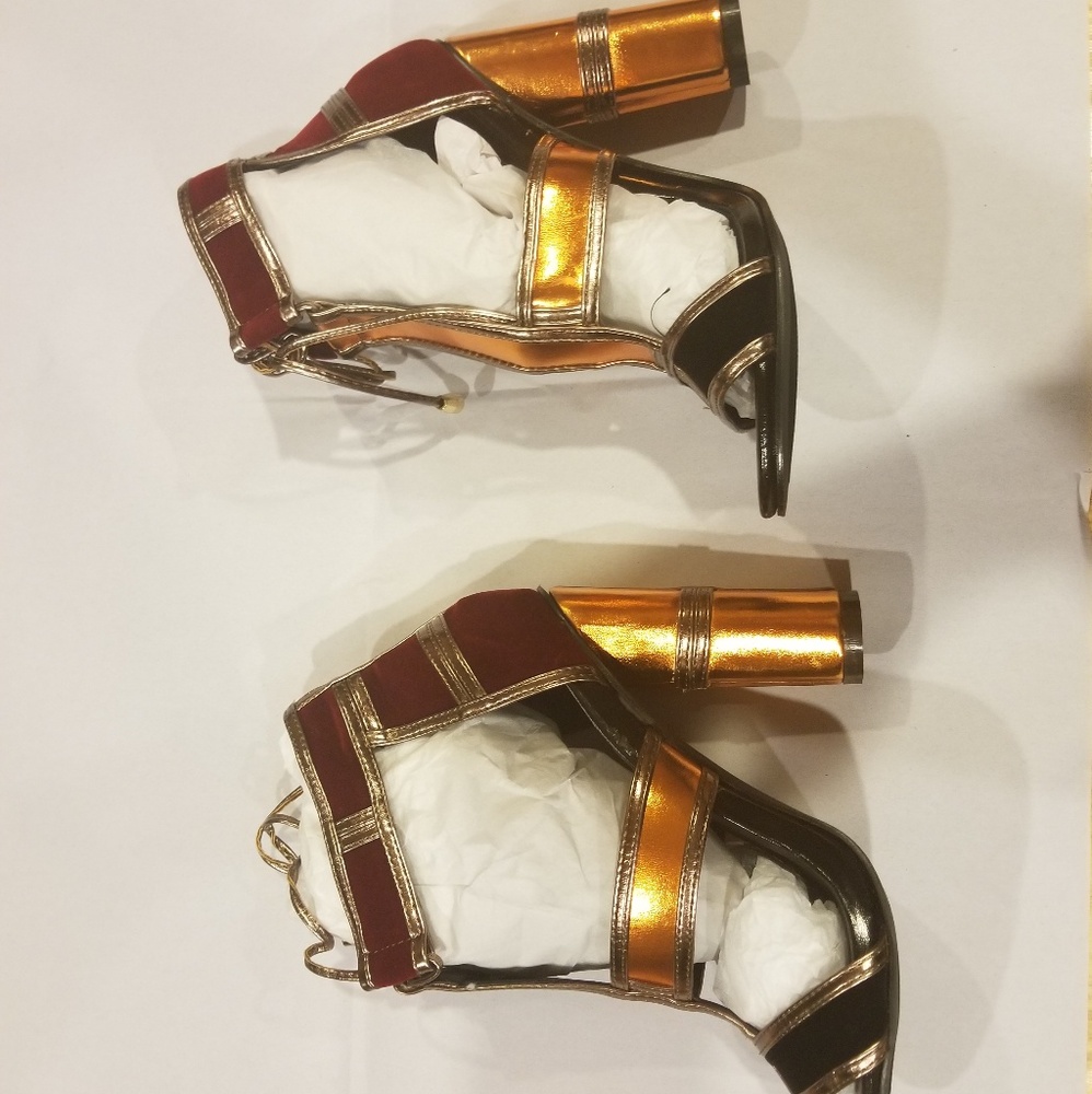 Burgundy, Gold, & Black Sandals